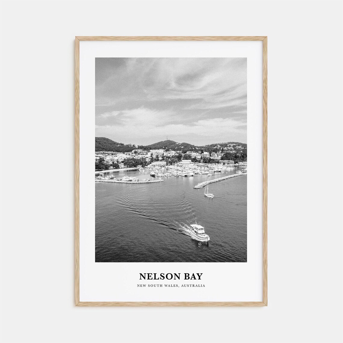 Nelson Bay Australia Marina Aerial Black and White Travel Poster