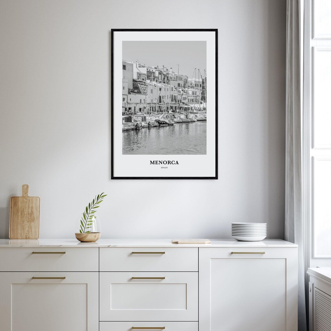 Menorca Spain Marina Harbor Sailboats Black And White Poster - Image 2