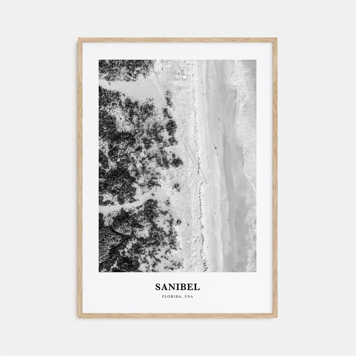 Sanibel Florida Aerial Beach Shoreline Waves Black White Poster