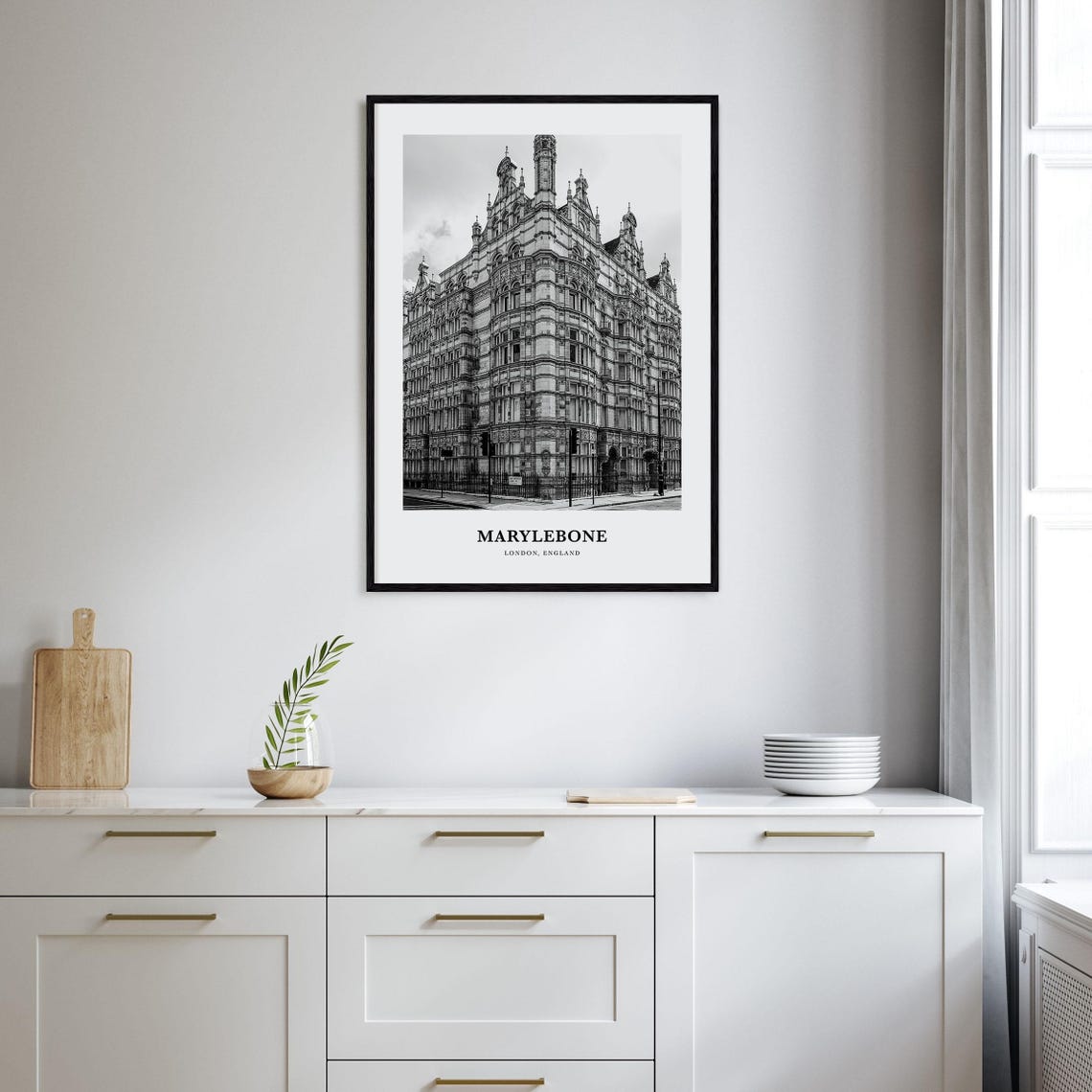 Marylebone Victorian Corner Building Black and White London Poster - Image 2