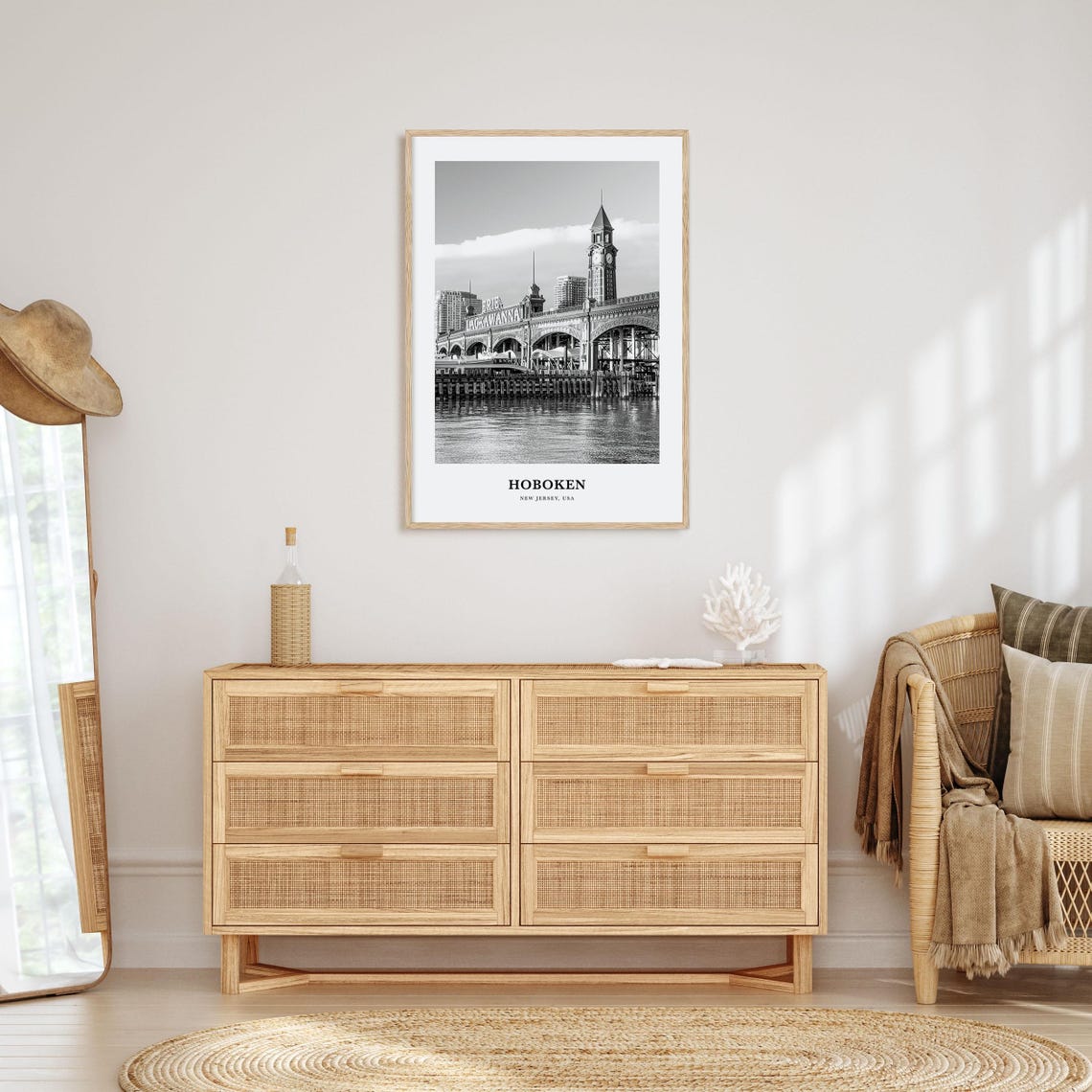 Hoboken New Jersey Ferry Terminal Clock Tower Black and White Poster - Image 3