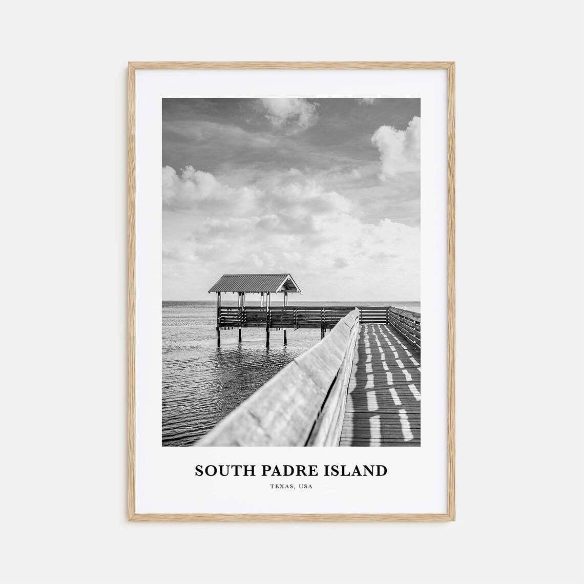 South Padre Island Texas Ocean Pier Black White Photography Poster