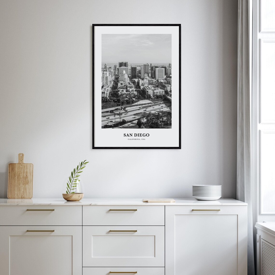 San Diego California City Skyline Freeway Black and White Photo Poster - Image 2