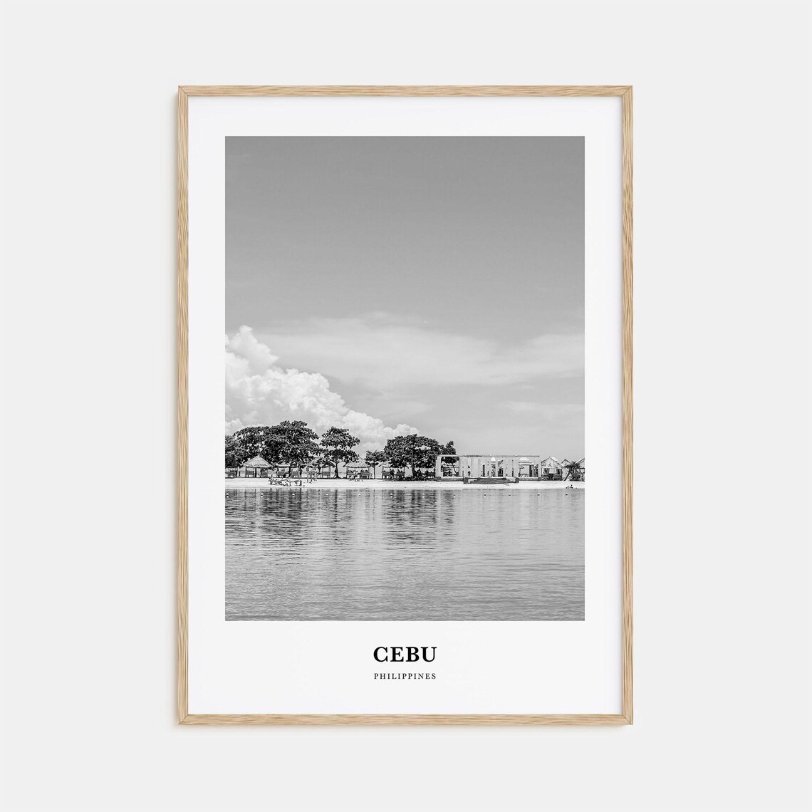 Cebu Philippines Quiet Tropical Shoreline Black White Travel Poster