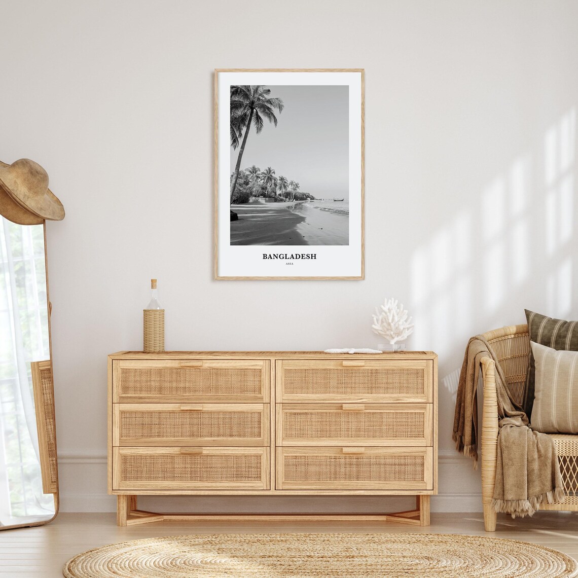 Bangladesh Asia Tropical Palm Beach Shoreline Black and White Poster - Image 3