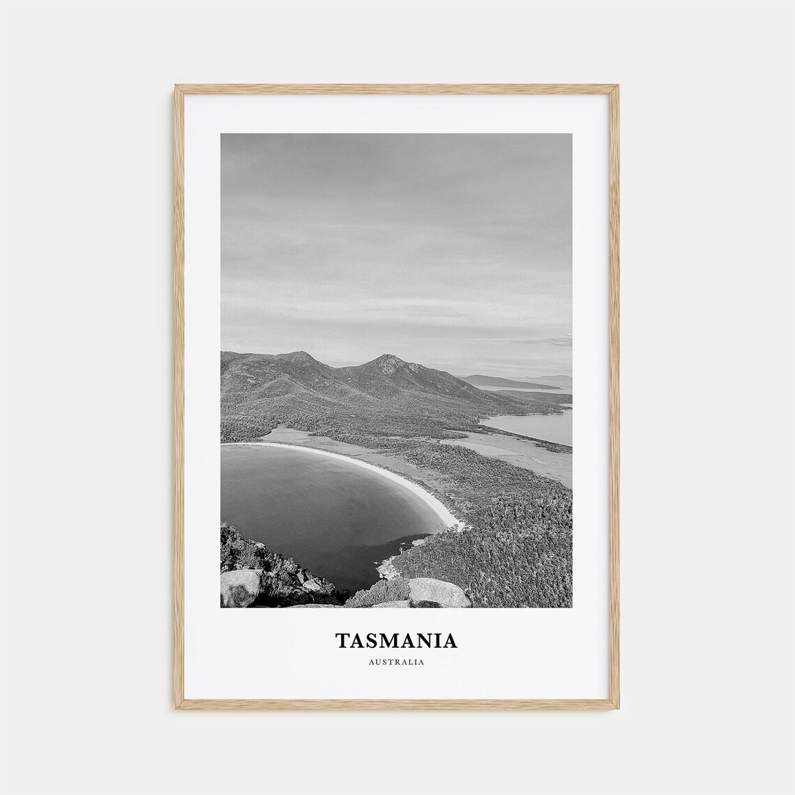 Tasmania Crescent Bay Aerial View Photography Black and White Poster