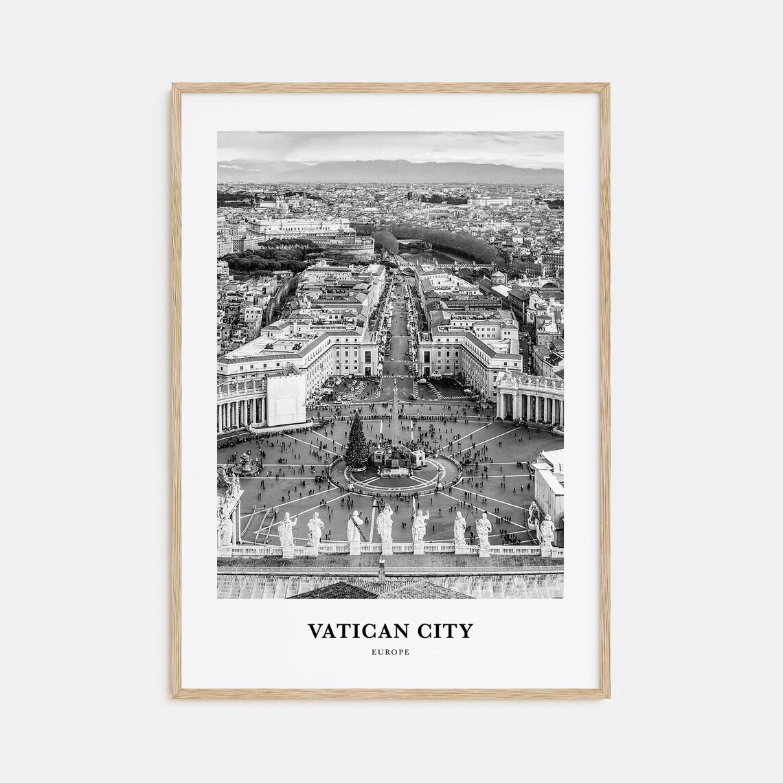 Vatican City St Peters Square Aerial Panorama Monochrome Art Poster