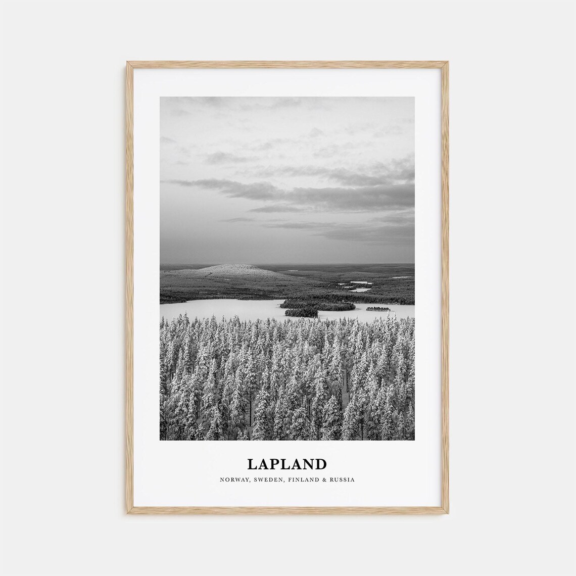 Lapland Snowy Forest Lake Winter Black And White Travel Poster
