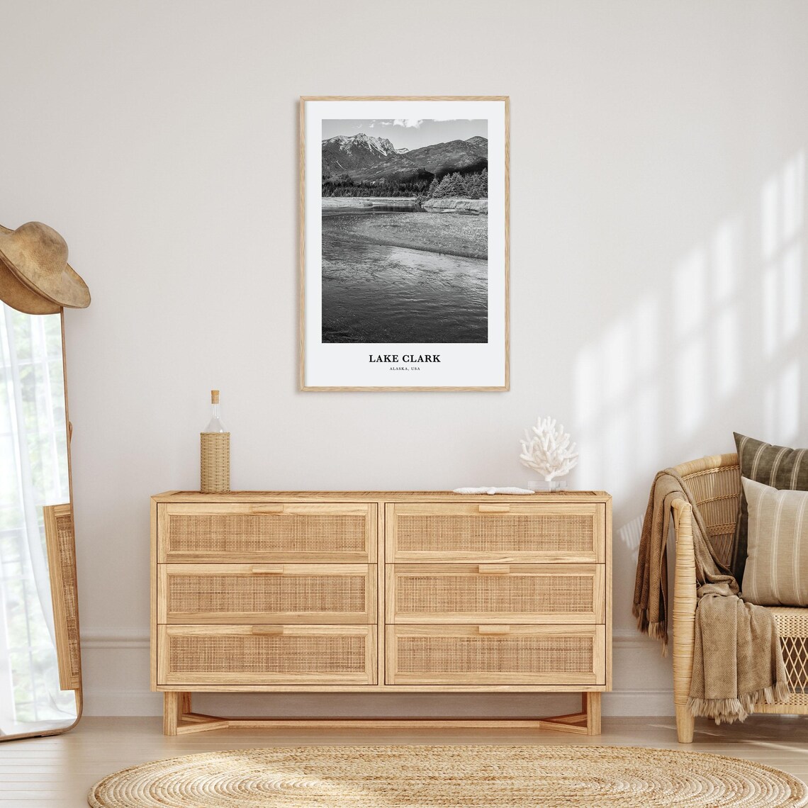 Lake Clark Mountain Valley Black And White Alaska Wilderness Poster - Image 3
