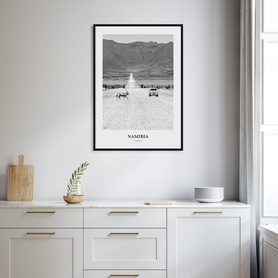 Namibia Africa Desert Road Gemsbok Antelope Black White Poster - Image 2