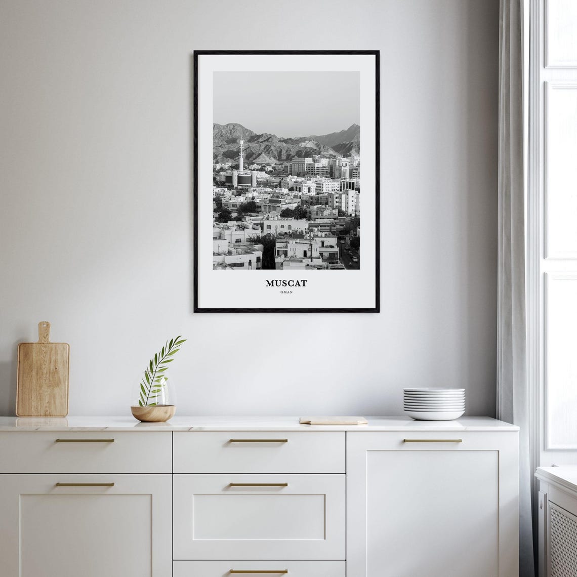 Muscat Oman Cityscape Mountain Backdrop Black And White Travel Poster - Image 2