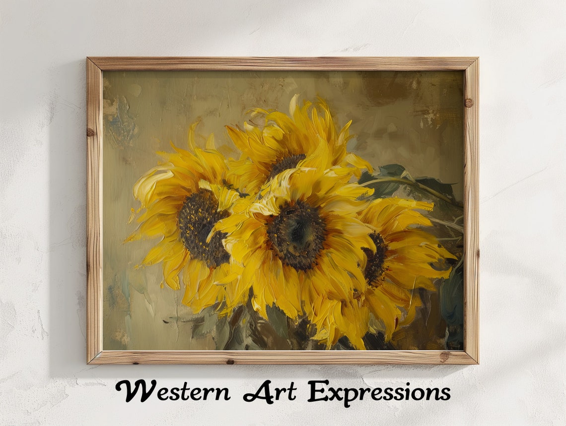 Impasto Sunflowers Thick Textured Golden Oil Painting Poster