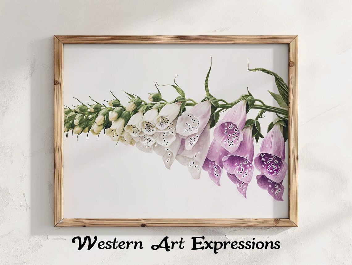 Foxglove Flower Watercolor Botanical Purple White Floral Poster