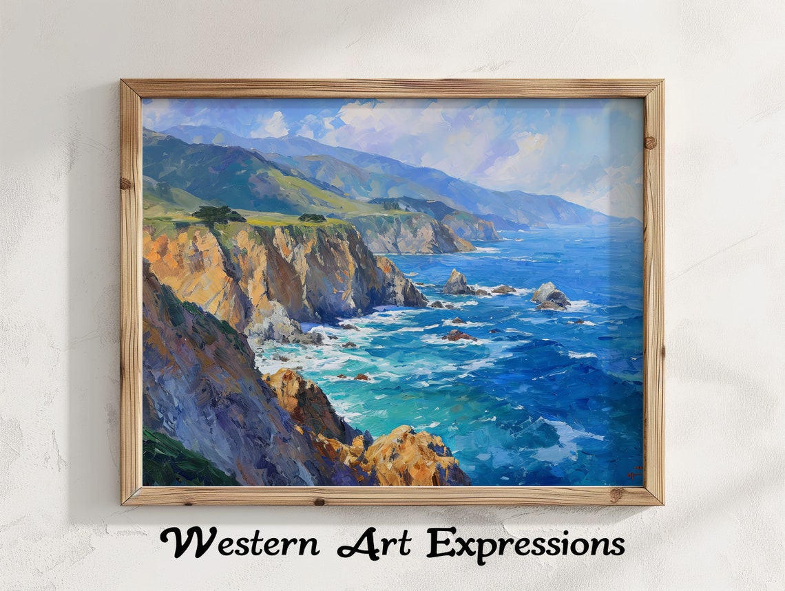 Big Sur Dramatic Ocean Cliffs Coastal Oil Painting Landscape Poster
