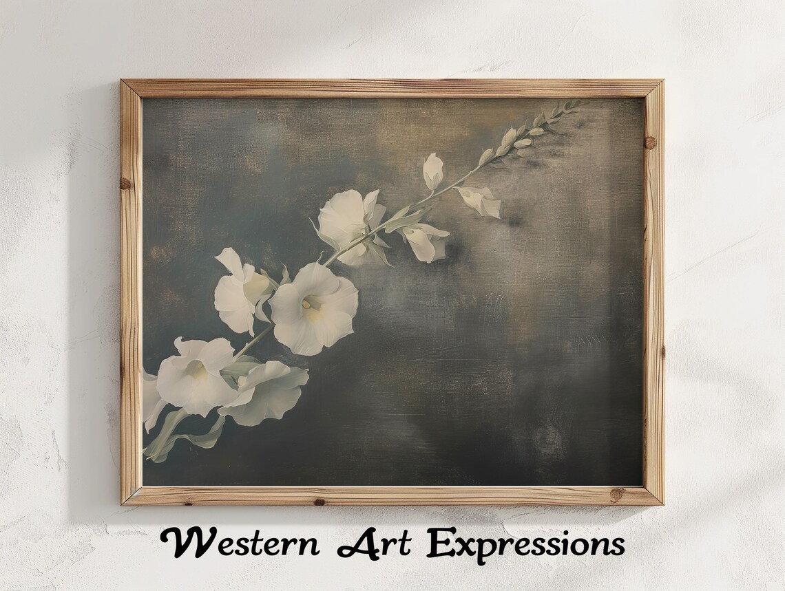 White Snapdragons Vintage Botanical Flower Painting Cottage Art Poster