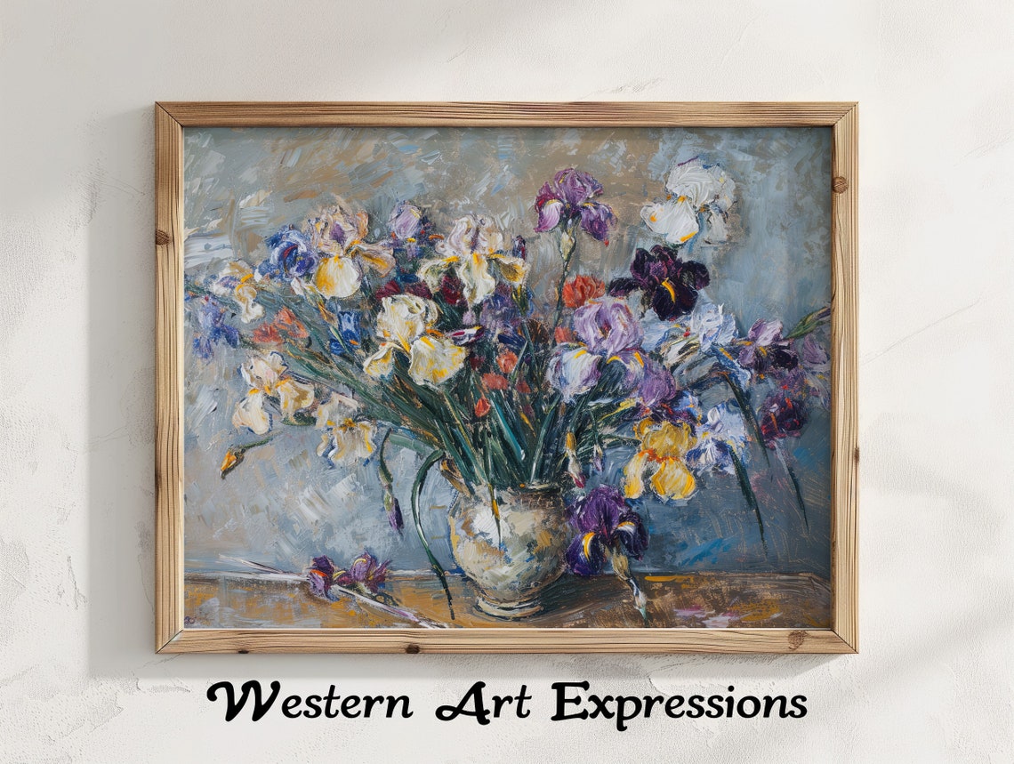 Impressionist Iris Bouquet In Vase Colorful Floral Oil Painting Poster