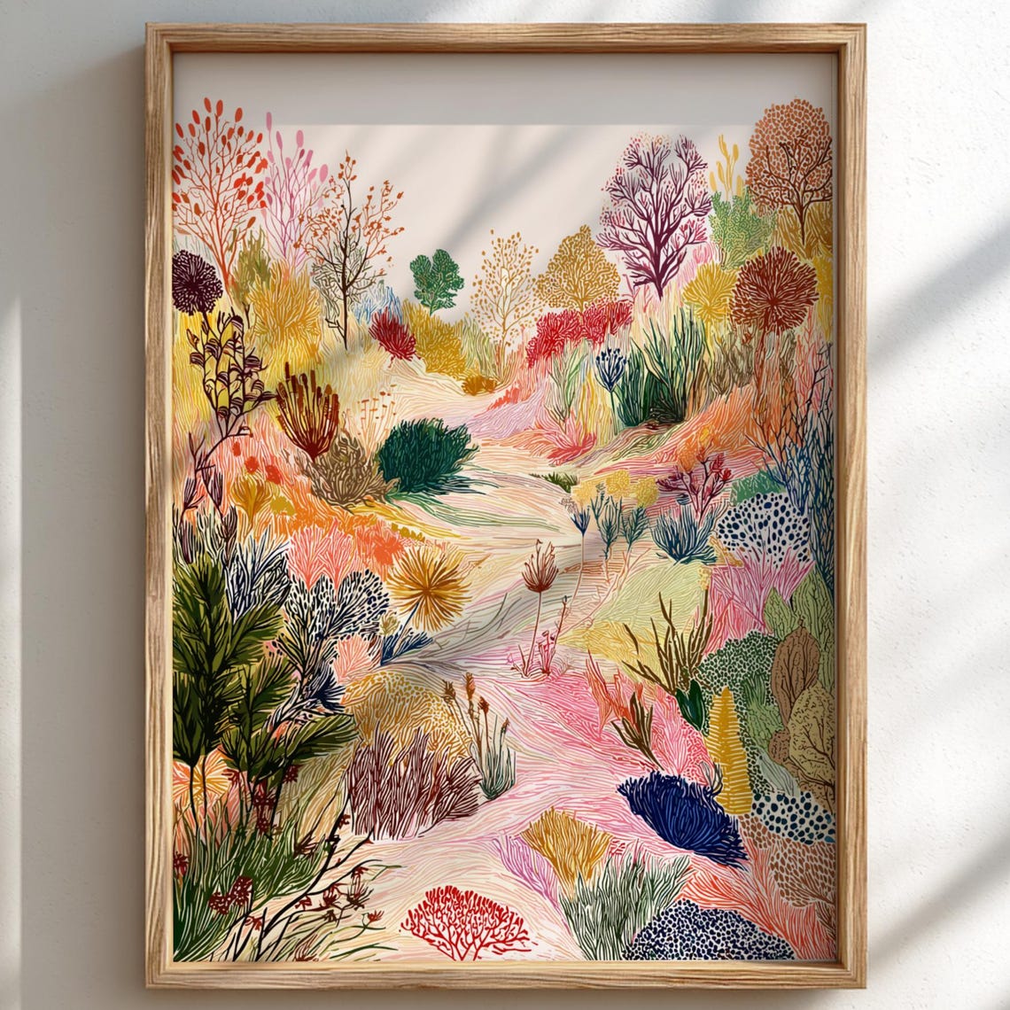 Whirlwind Meadow Whimsical Colorful Line Art Landscape Poster