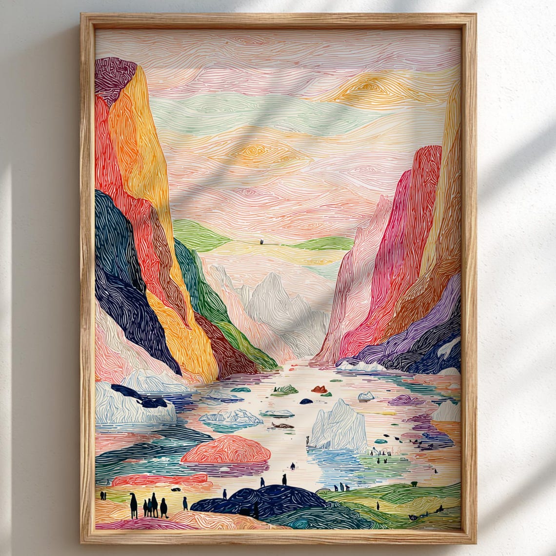 Fjords Of Light Pastel Arctic Fjord With Icebergs Whimsical Art Print