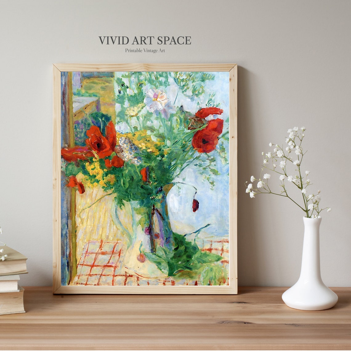Red Poppies and Wildflowers by a Window Impressionist Art Print - Image 2