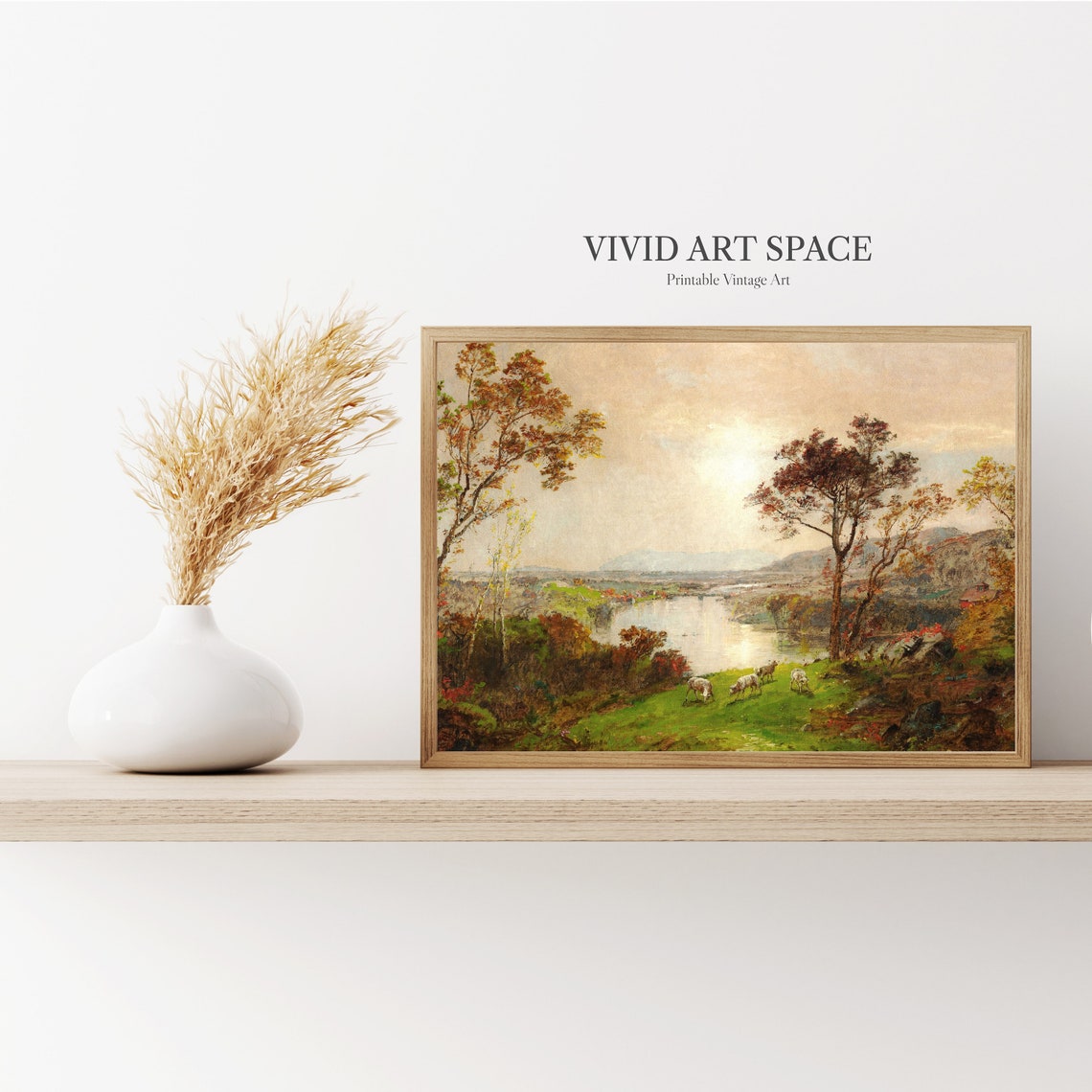 Autumn Valley Lake Landscape With Grazing Sheep Sunset Poster - Image 3