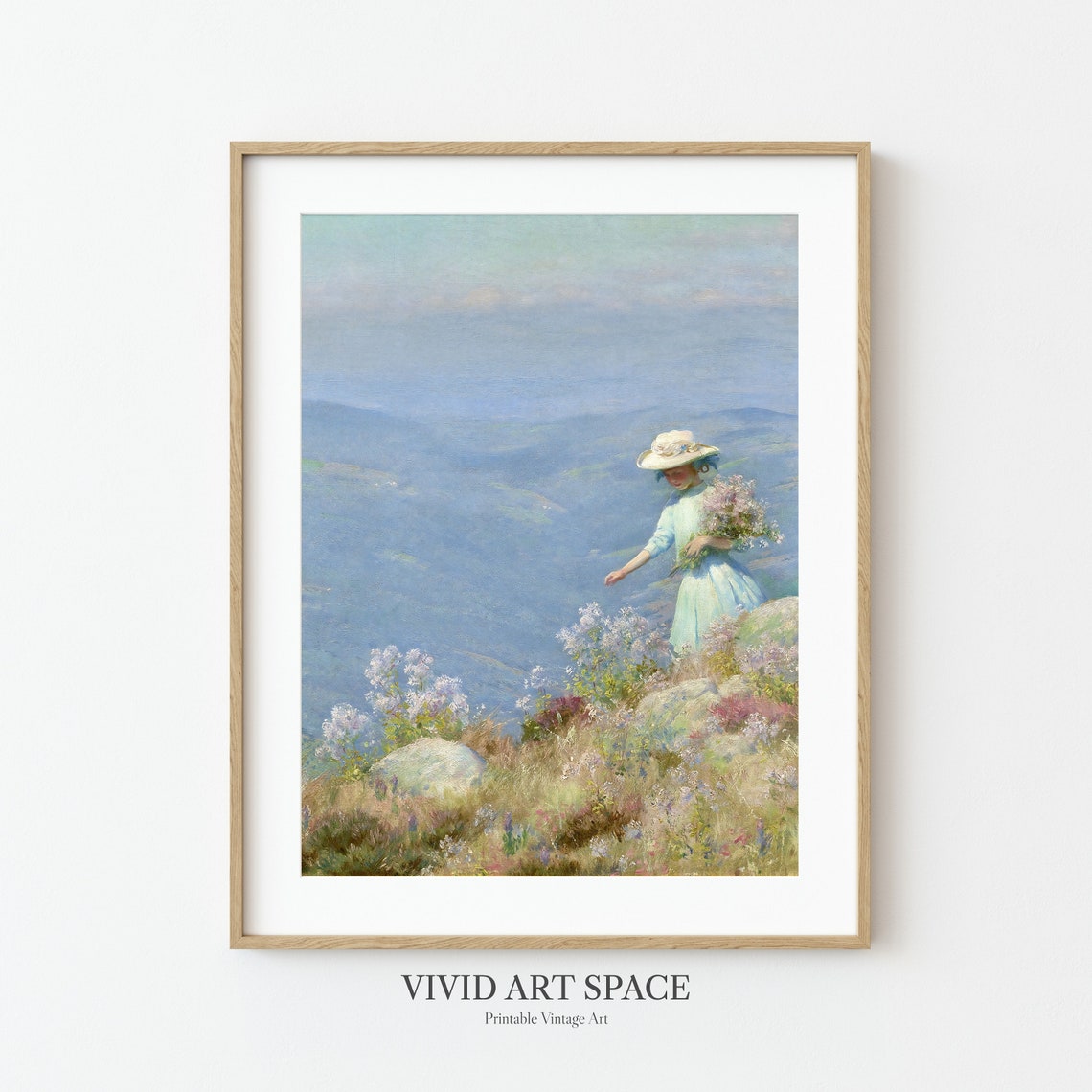 Gathering Wildflowers Breezy Hilltop Impressionist Vintage Print