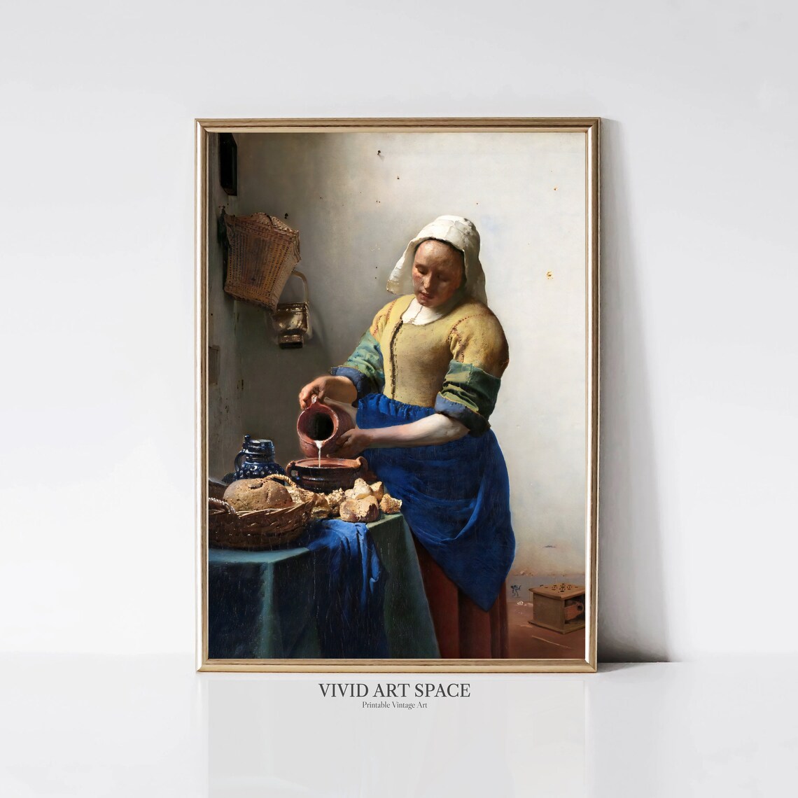 Milkmaid by Johannes Vermeer, Vintage Portrait Print - Image 3