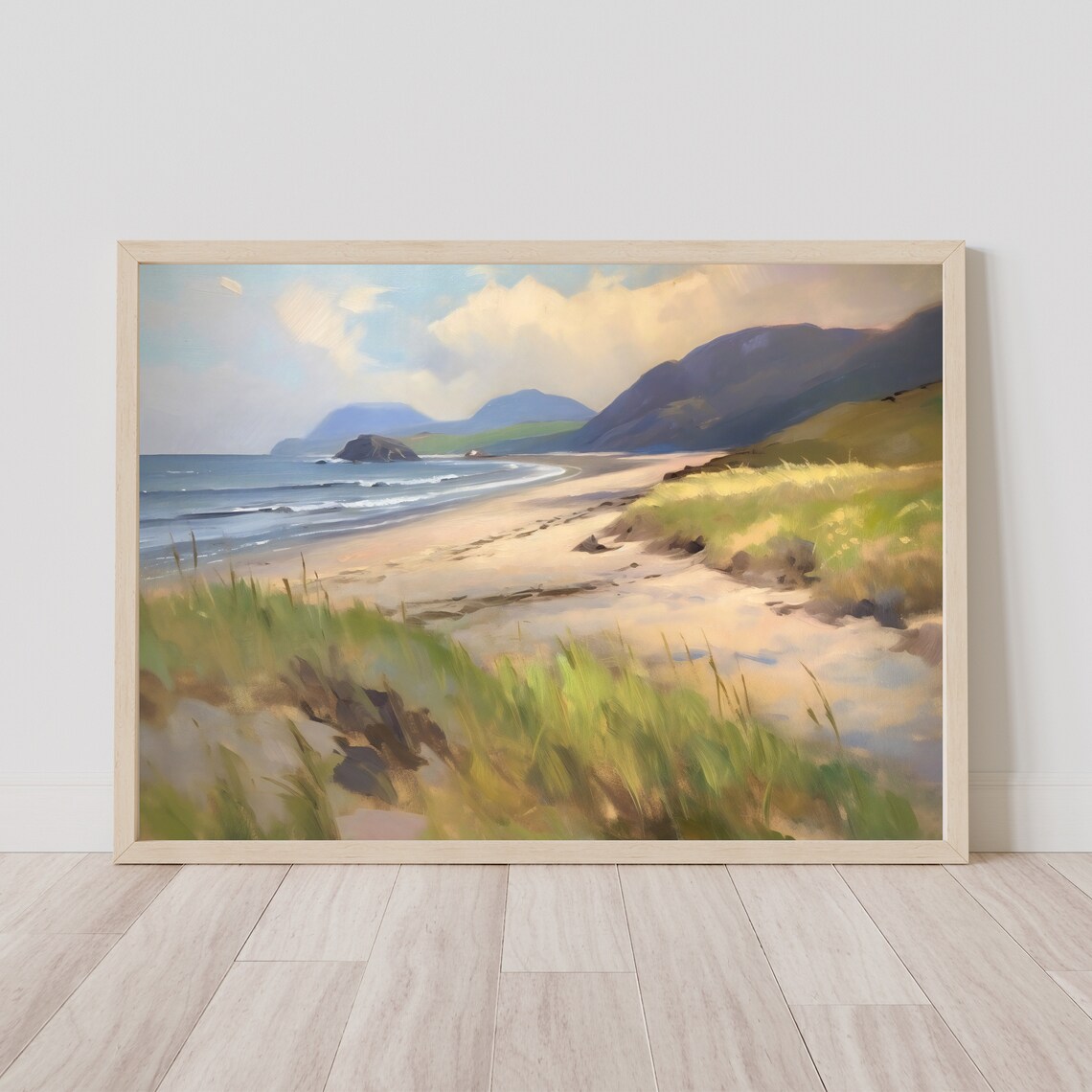 Moody Sandy Beach Dunes Vintage Coastal Seascape Painting Poster - Image 2