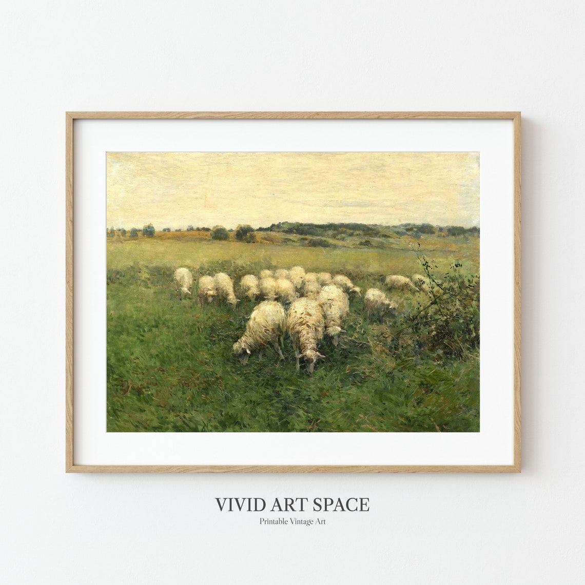Sheep Flock Grazing Green Meadow Summer Country Landscape Poster - Image 3