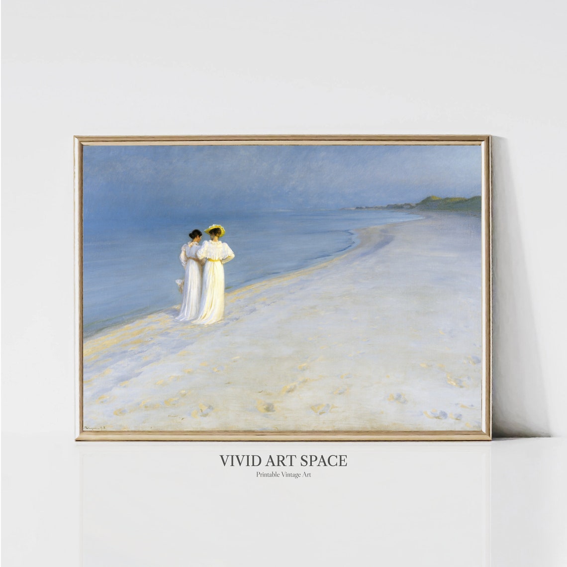 Summer Evening Southern Beach Moonlit Stroll Vintage Seascape Print