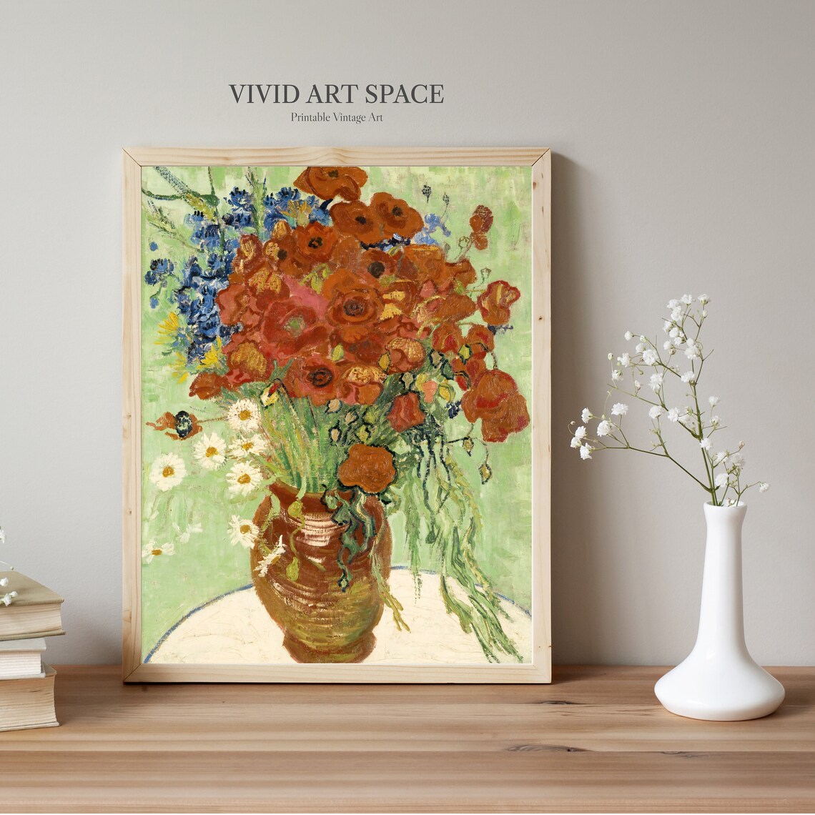 Van Gogh Vase with Cornflowers and Poppies Bouquet Floral Print - Image 2