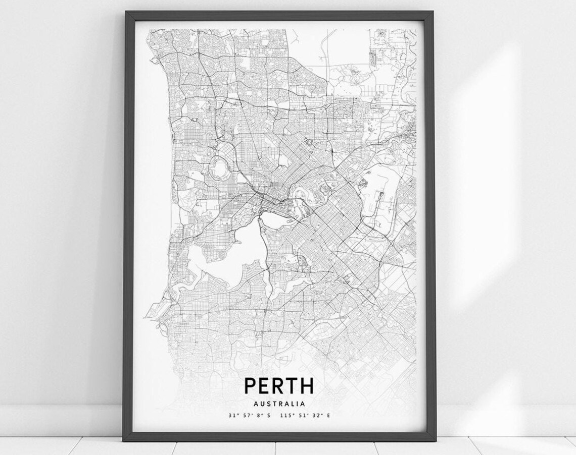 Perth Australia City Map Black And White Minimalist Travel Poster
