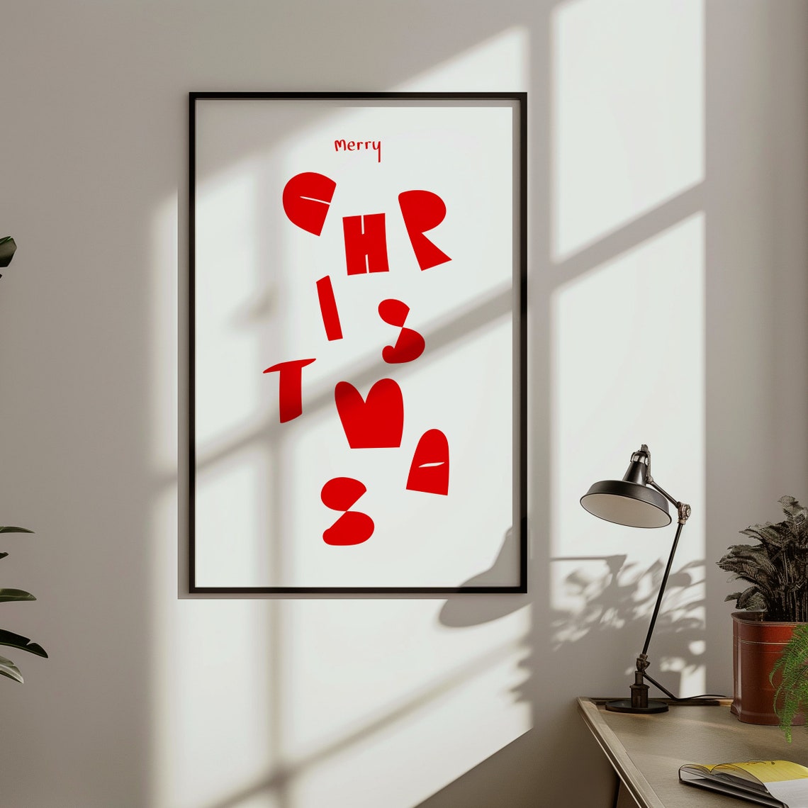 Merry Christmas Red Playful Script Heart Minimalist Holiday Poster