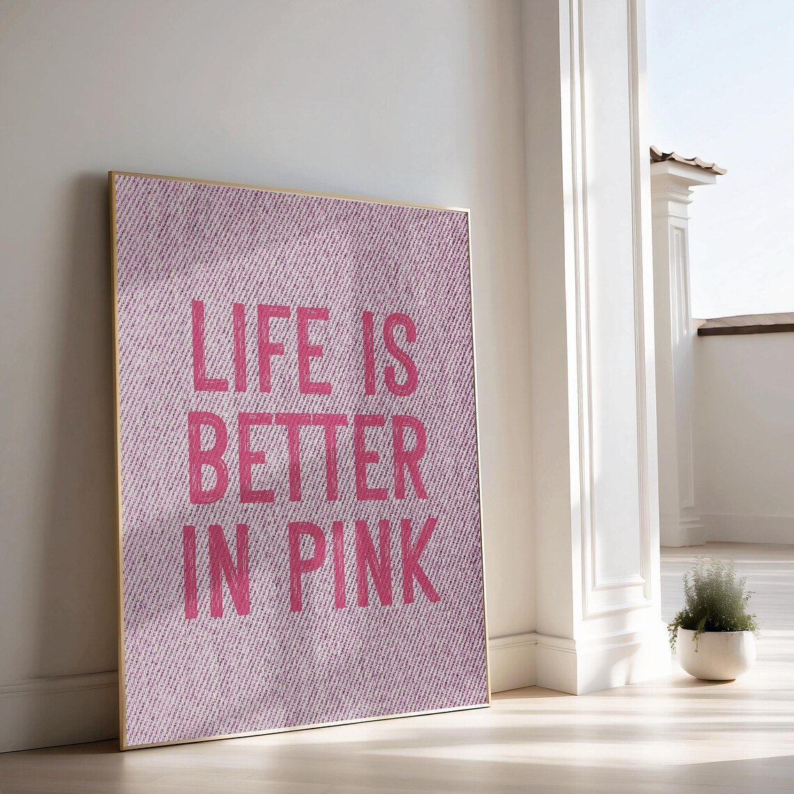 Pink Denim Print, Pink Aesthetic Western Decor - Image 2