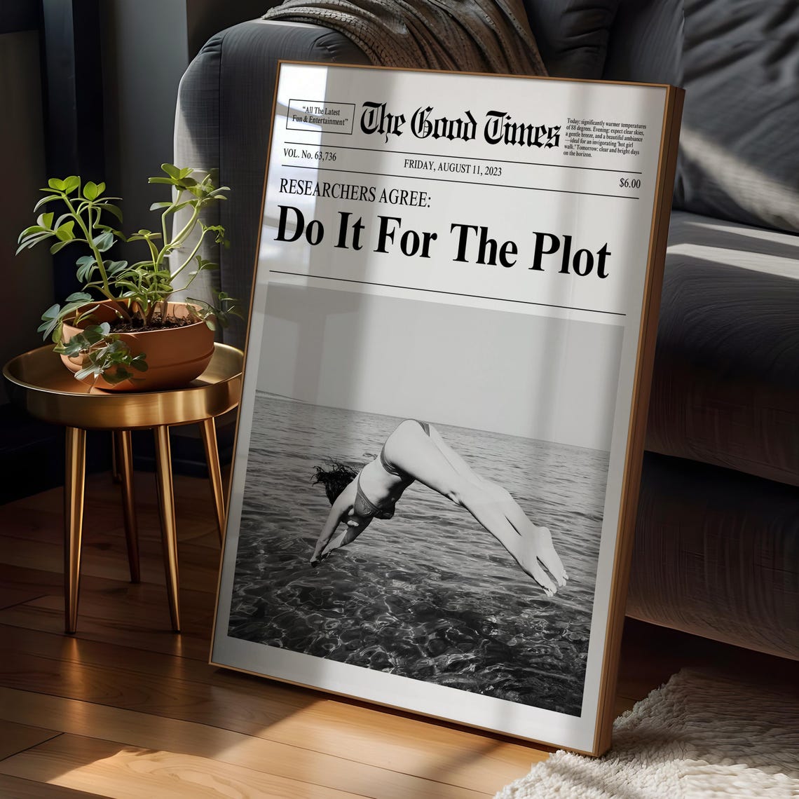 Do It for the Plot Vintage Newspaper Front Page Poster Retro Decor