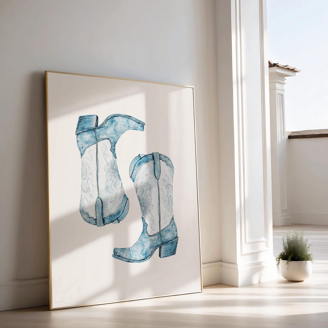Cowgirl Boots Print Blue Dorm Cowgirl Print Coastal Cowgirl Blue Trendy Prints Preppy Room Decor Beach Dorm Decor Western Art Print - Image 2