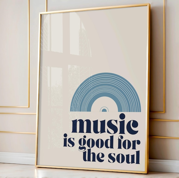 Retro Music Is Good for the Soul Blue Vinyl Record Lyric Poster