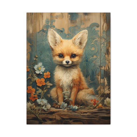 Whimsical Fox 18x 24 Canvas Art Print Cute Animal Decor Home Wall Nursery Artwork Gift For Kids Lover
