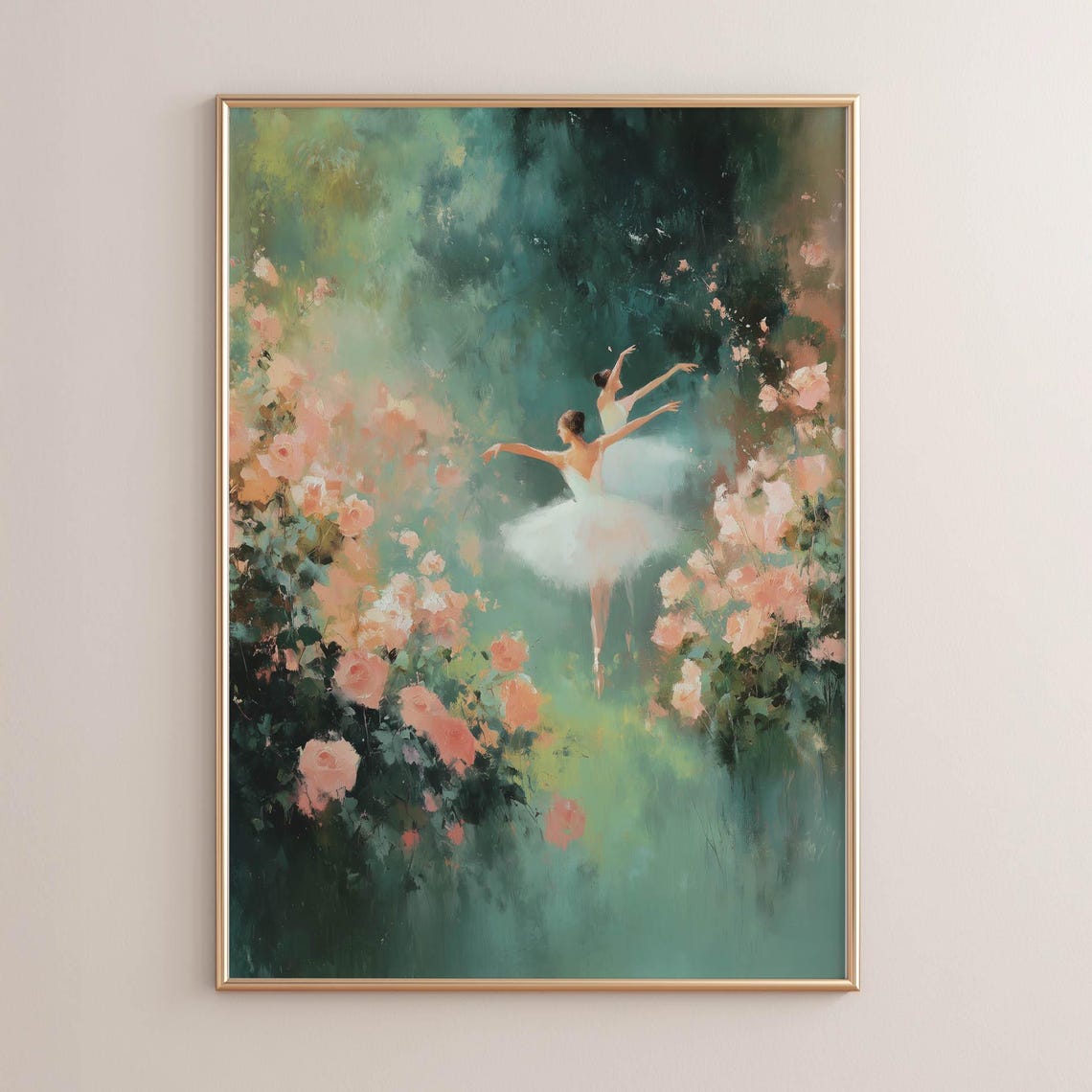Ballerinas In White Tutus Dancing Rose Garden Romantic Art Poster