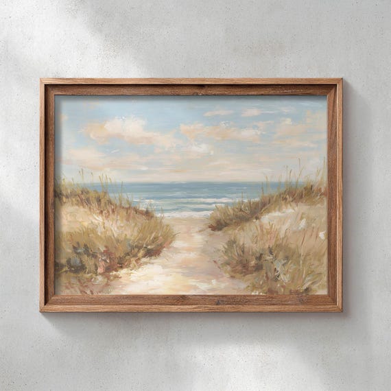 Printed Coastal Dune Path To Ocean Vintage Seascape Wall Art Sandy Beach Landscape Rustic Cottage Decor P433