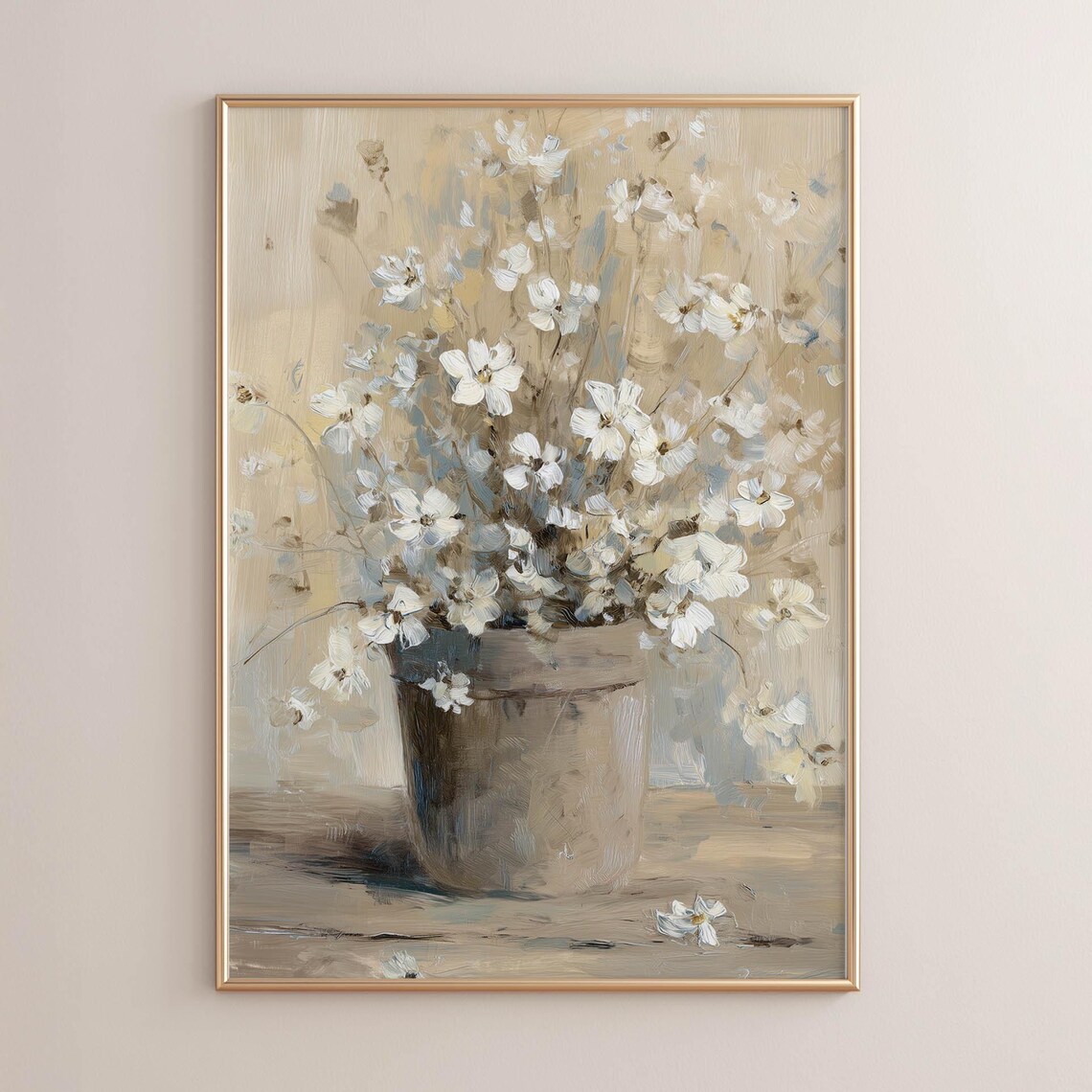 White Wildflowers Vintage Cottage Floral Art Print