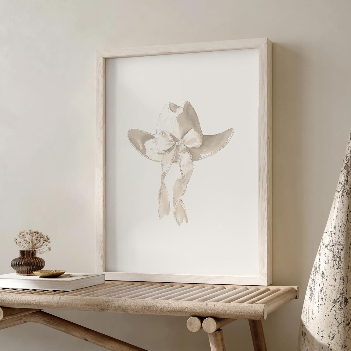 Beige Cowgirl Hat with White Bow Soft Western Painting Poster