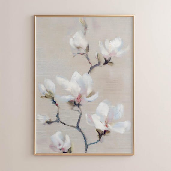 White Magnolia Branch, Minimalist Botanical Wall Art