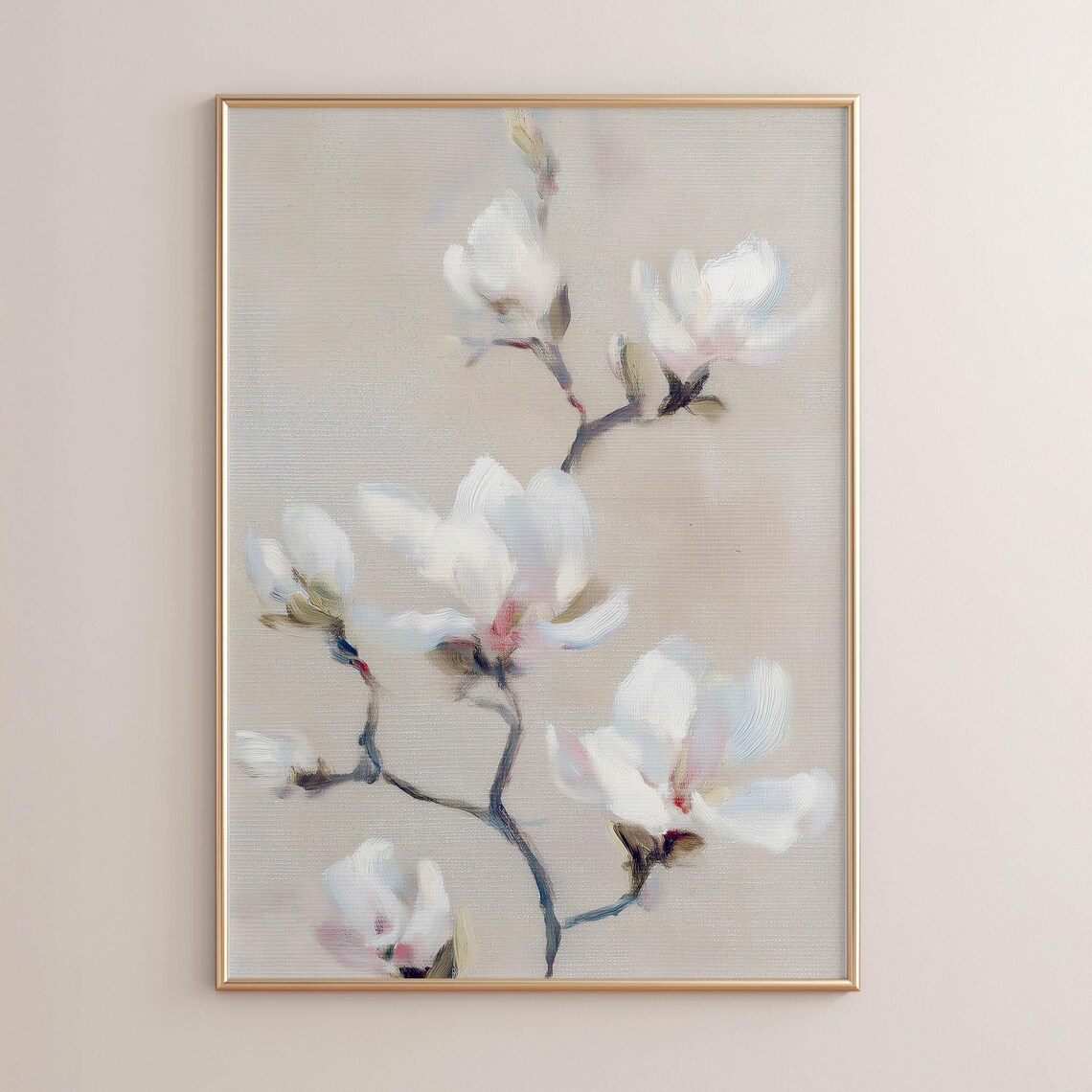 White Magnolia Branch, Minimalist Botanical Wall Art