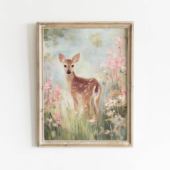 Pastel Fawn Printable Sweet Cottagecore Wall Art Soft Baby Deer Decor Adorable Nursery Light Meadow Digital Download 0319