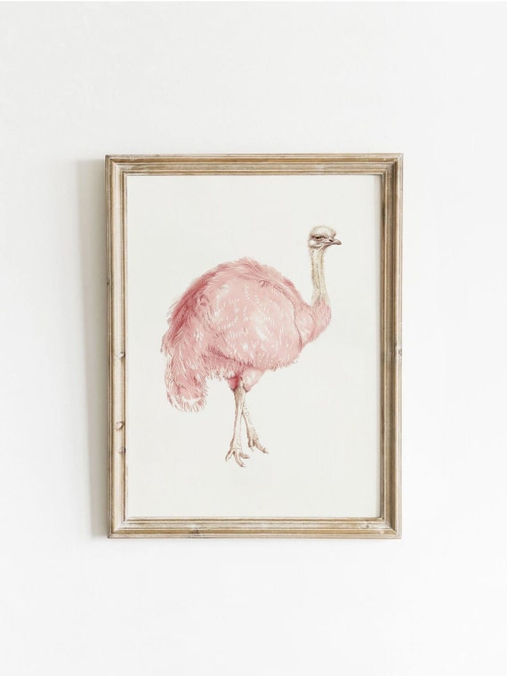 Retro Pink Ostrich Preppy Vintage Art Print