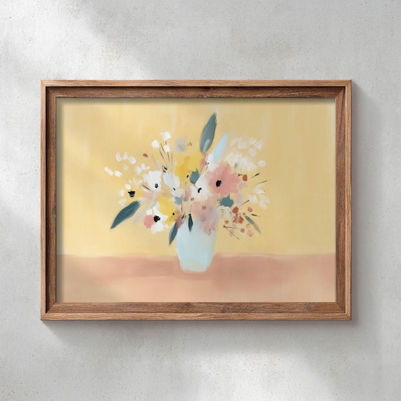 Pastel Wildflower Bouquet Yellow Modern Minimalist Floral Poster