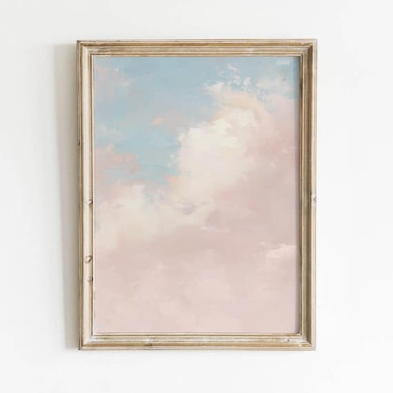 Pastel Pink And Blue Cloudscape Dreamy Minimalist Sky Wall Art