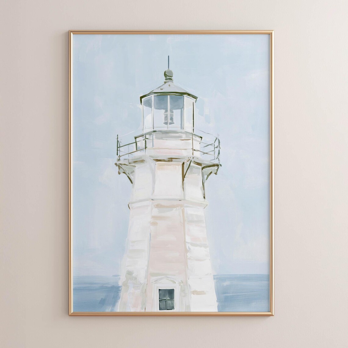White Lighthouse Tower Coastal Watercolor Wall Art