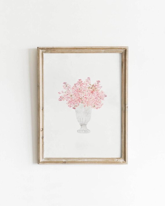 Blush Pink Hydrangea Bouquet in Classic Urn Watercolor Poster