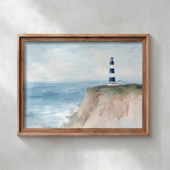 Printed Coastal Lighthouse Painting Art Print